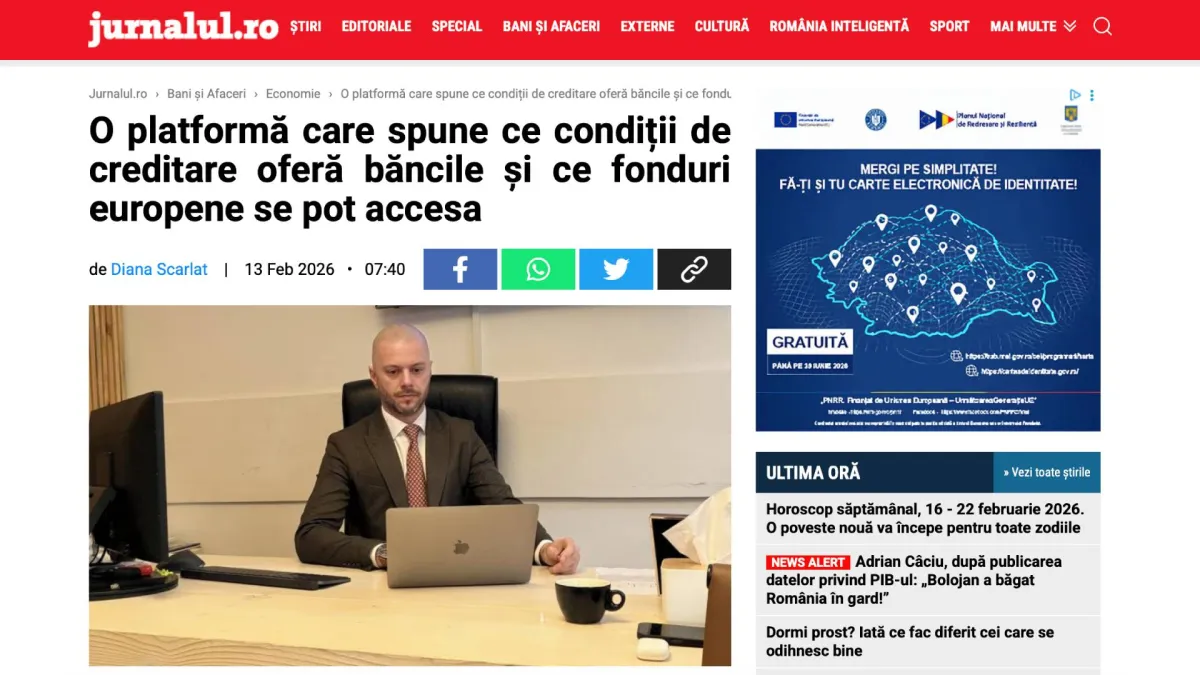 eRaport στην Jurnalul Național — η ψηφιακή πλατφόρμα που απλοποιεί την πρόσβαση σε δάνεια και χρηματοδότηση